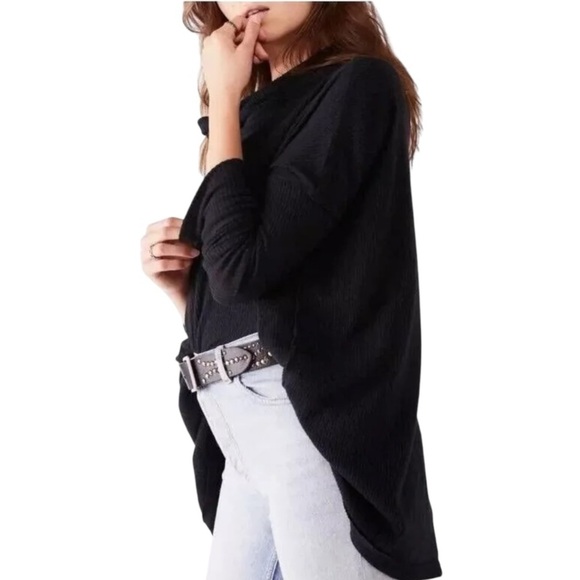 Free People Juicy Long Sleeve Cowl Neck Oversized Black Thermal Top Size S - Picture 3 of 9